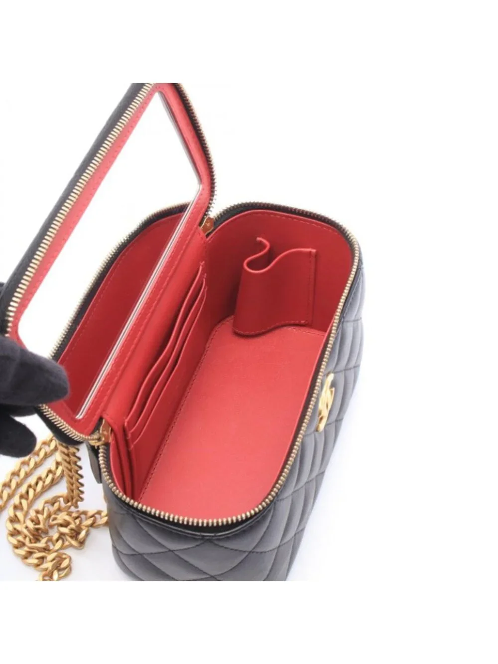 Chanel Shoulder Bag Quilted Vanity Black Lambskin Chain